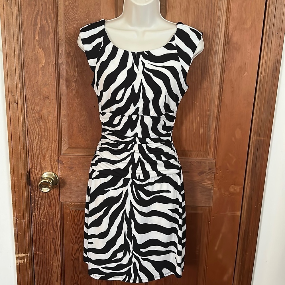 Bisou Bisou Womens Zebra Print Ruched Waist Dress Size 4